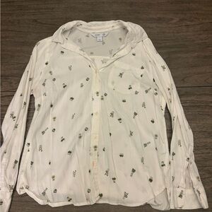 Old Navy White Shirt with Green Plant Pattern